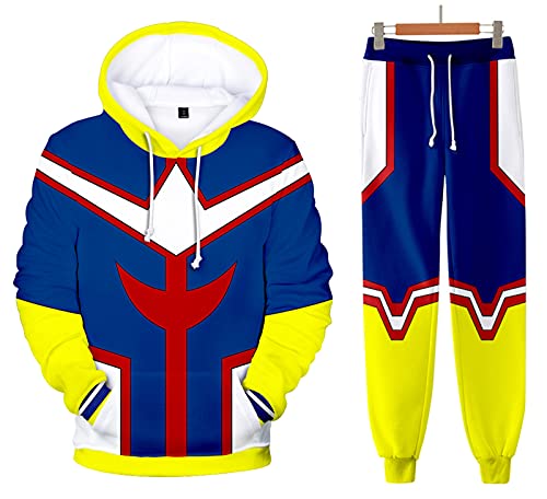 AMOMA Unisex Cosplay Anime My Hero Academia 3D Digitaldruck Outfit Kapuzenpullover Hosen Sets 2 Stück Zweiteilige Anzug(2XL,CosplayAllMight) von AMOMA