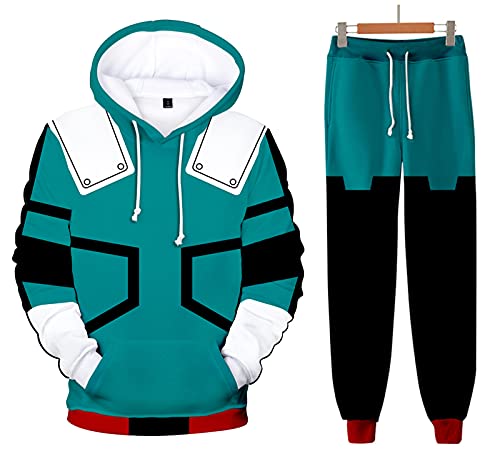 AMOMA Unisex Cosplay Anime My Hero Academia 3D Digitaldruck Outfit Kapuzenpullover Hosen Sets 2 Stück Zweiteilige Anzug(3XL,CosplayDeku) von AMOMA