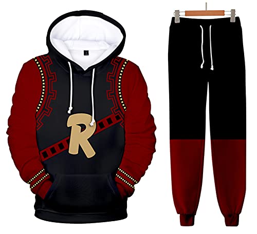 AMOMA Unisex Cosplay Anime My Hero Academia 3D Digitaldruck Outfit Kapuzenpullover Hosen Sets 2 Stück Zweiteilige Anzug(M,GoldR) von AMOMA
