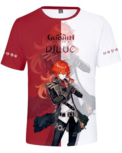 AMOMA Unisex Cosplay Game 3D Diditaldruck T-Shirt Freizeit Kurzärmliges Rundhals Tees(3XL,DilucRed) von AMOMA
