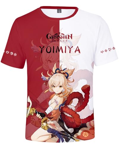 AMOMA Unisex Cosplay Game 3D Diditaldruck T-Shirt Freizeit Kurzärmliges Rundhals Tees(3XL,YoimiyaRed) von AMOMA