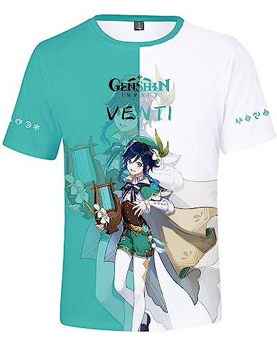 AMOMA Unisex Cosplay Game 3D Diditaldruck T-Shirt Freizeit Kurzärmliges Rundhals Tees(L,VentiCyan) von AMOMA