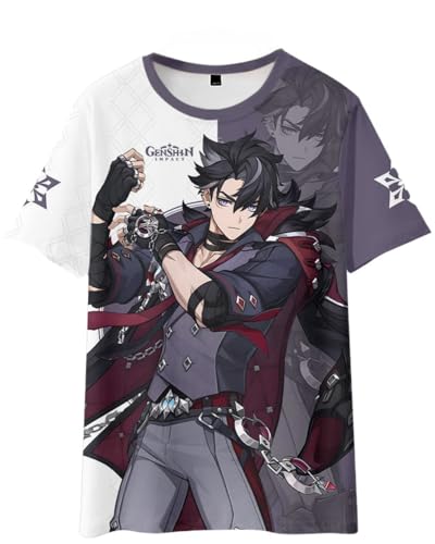 AMOMA Unisex Cosplay Game Genshin Impact 3D Diditaldruck T-Shirt Freizeit Kurzärmliges Rundhals Tees(M,Wriothesley-PW) von AMOMA