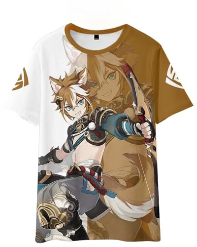 AMOMA Unisex Cosplay Game Genshin Impact 3D Diditaldruck T-Shirt Freizeit Kurzärmliges Rundhals Tees(XXL,Gorou-CW) von AMOMA