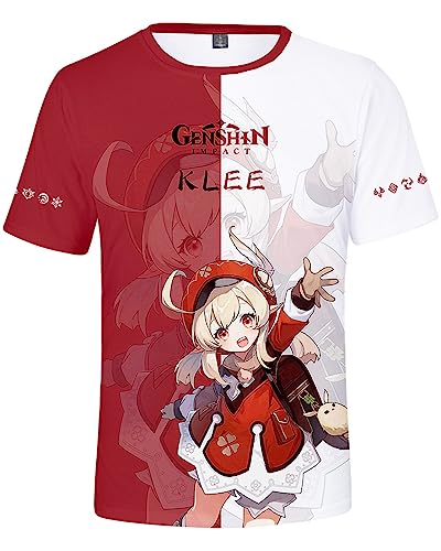 AMOMA Unisex Cosplay Game Genshin Impact 3D Diditaldruck T-Shirt Freizeit Kurzärmliges Rundhals Tees(M,KleeRed) von AMOMA