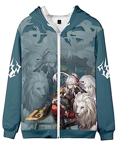 AMOMA Unisex Cosplay Game Honkai Star Rail Zip Hoodie Freizeit Mantel Kapuzenjacke mit Reißverschluss Mit Taschen(3XL,JingYuan) von AMOMA