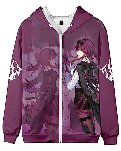 AMOMA Unisex Cosplay Game Honkai Star Rail Zip Hoodie Freizeit Mantel Kapuzenjacke mit Reißverschluss Mit Taschen(3XL,Kafka) von AMOMA