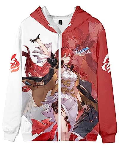 AMOMA Unisex Cosplay Game Honkai Star Rail Zip Hoodie Freizeit Mantel Kapuzenjacke mit Reißverschluss Mit Taschen(4XL,HimekoRed) von AMOMA