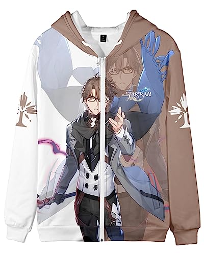 AMOMA Unisex Cosplay Game Honkai Star Rail Zip Hoodie Freizeit Mantel Kapuzenjacke mit Reißverschluss Mit Taschen(L,WeltYang) von AMOMA