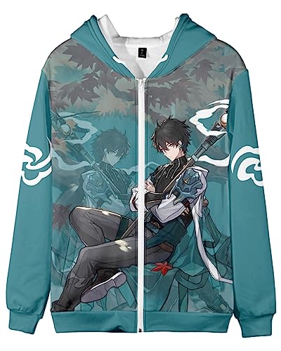 AMOMA Unisex Cosplay Game Honkai Star Rail Zip Hoodie Freizeit Mantel Kapuzenjacke mit Reißverschluss Mit Taschen(M,DanHengGreen) von AMOMA