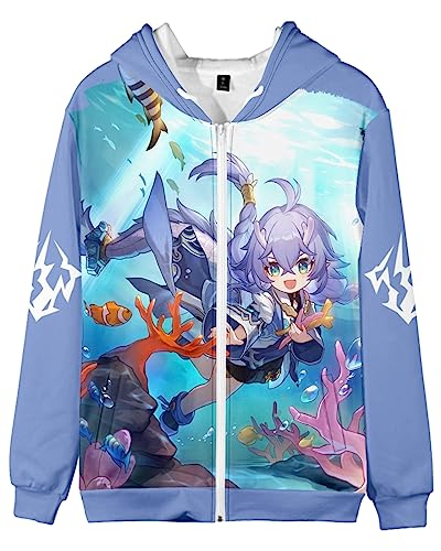 AMOMA Unisex Cosplay Game Honkai Star Rail Zip Hoodie Freizeit Mantel Kapuzenjacke mit Reißverschluss Mit Taschen(XL,Bailu) von AMOMA