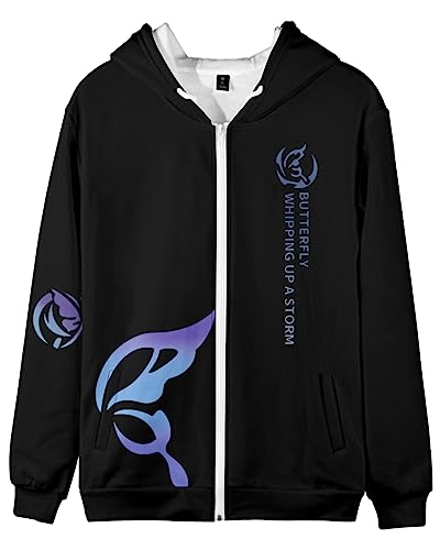 AMOMA Unisex Cosplay Game Honkai Star Rail Zip Hoodie Freizeit Mantel Kapuzenjacke mit Reißverschluss Mit Taschen(XL,ButterflyBlack) von AMOMA
