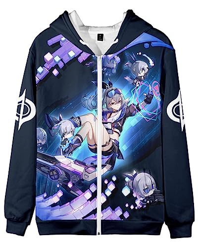AMOMA Unisex Cosplay Game Honkai Star Rail Zip Hoodie Freizeit Mantel Kapuzenjacke mit Reißverschluss Mit Taschen(XXL,SilverWolf) von AMOMA