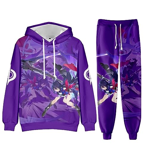 AMOMA Unisex Cosplay Honkai Star Rail Kapuzenpullover Hosen Sets 2 Stück Pullover Jogginghose Anzug(2XL,SeeleDark) von AMOMA