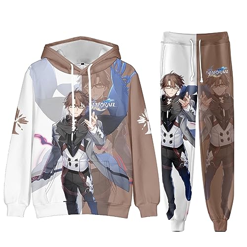 AMOMA Unisex Cosplay Honkai Star Rail Kapuzenpullover Hosen Sets 2 Stück Pullover Jogginghose Anzug(2XL,WeltYang) von AMOMA