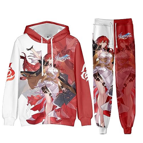 AMOMA Unisex Cosplay Honkai Star Rail Kapuzenpullover Hosen Sets 2 Stück Pullover Jogginghose Anzug(L,HimekoRed) von AMOMA