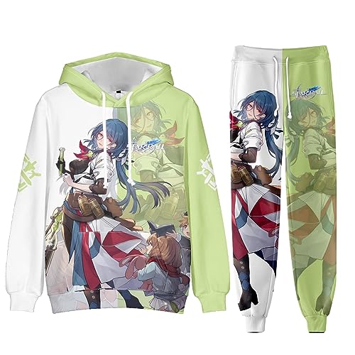 AMOMA Unisex Cosplay Honkai Star Rail Kapuzenpullover Hosen Sets 2 Stück Pullover Jogginghose Anzug(L,Natasha) von AMOMA