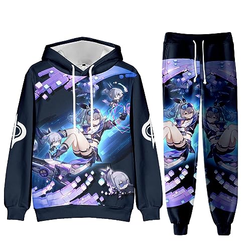 AMOMA Unisex Cosplay Honkai Star Rail Kapuzenpullover Hosen Sets 2 Stück Pullover Jogginghose Anzug(L,SilverWolf) von AMOMA