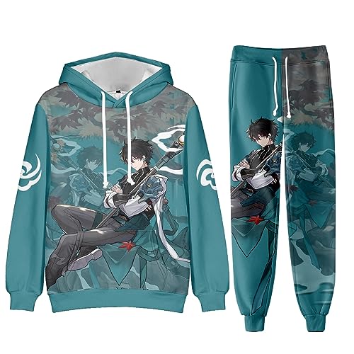 AMOMA Unisex Cosplay Honkai Star Rail Kapuzenpullover Hosen Sets 2 Stück Pullover Jogginghose Anzug(M,DanHengGreen) von AMOMA