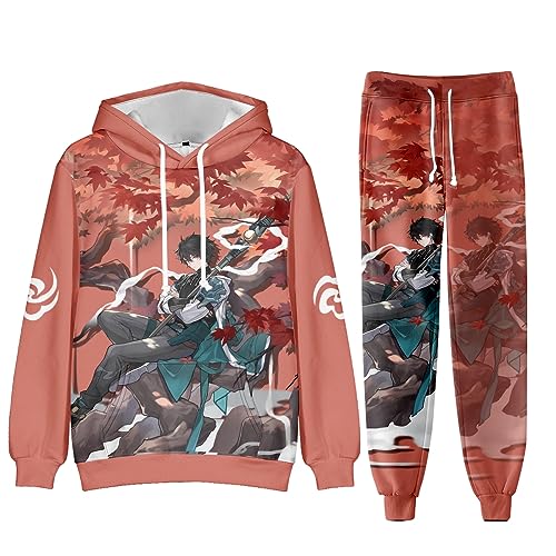 AMOMA Unisex Cosplay Honkai Star Rail Kapuzenpullover Hosen Sets 2 Stück Pullover Jogginghose Anzug(M,DanHengOrange) von AMOMA