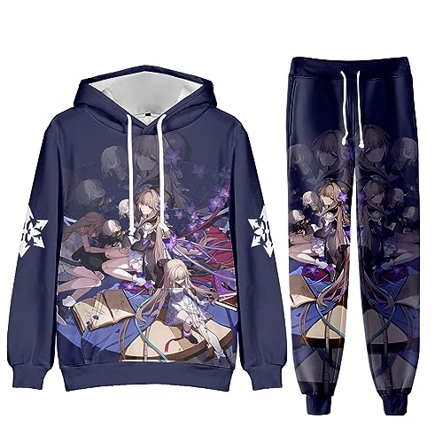 AMOMA Unisex Cosplay Honkai Star Rail Kapuzenpullover Hosen Sets 2 Stück Pullover Jogginghose Anzug(M,HertaDark) von AMOMA