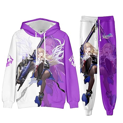 AMOMA Unisex Cosplay Honkai Star Rail Kapuzenpullover Hosen Sets 2 Stück Pullover Jogginghose Anzug(XL,Serval) von AMOMA