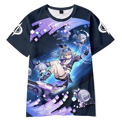 AMOMA Unisex Cosplay Spiel Honkai Star Rail 3D Druck Kurzarm Tees Freizeitl Rundhals T-Shirt(XL,SilverWolf) von AMOMA