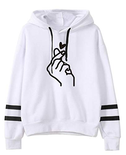 AMOMA Unisex Damen Finger Heart Gedruckt Sport Hoodie Liebe Herz Langarm Süß Top Kapuzenpullover Sweatshirt(S,BWHeartWhite) von AMOMA