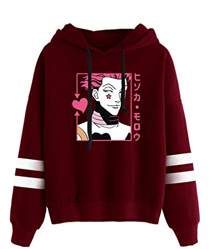 AMOMA Unisex Hunter x Hunter Sport Hoodie Freizeit Langarm Gon Killua Hisoka Druck Kapuzenpullover Sweatshirt(3XL,Hisoka-DarkRed) von AMOMA