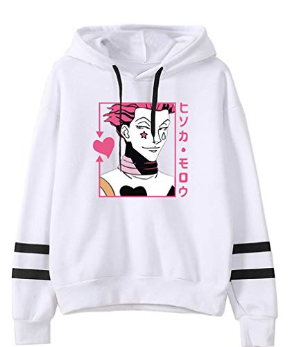 AMOMA Unisex Hunter x Hunter Sport Hoodie Freizeit Langarm Gon Killua Hisoka Druck Kapuzenpullover Sweatshirt(L,Hisoka-White) von AMOMA