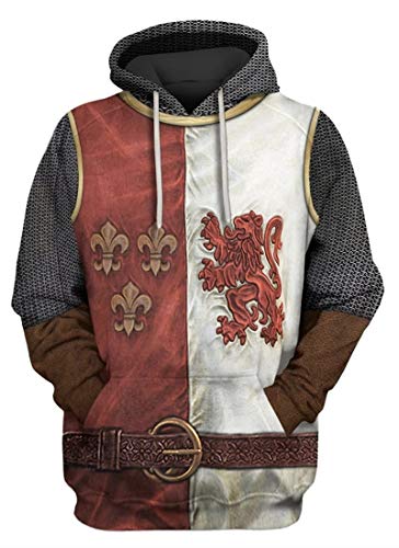 AMOMA Unisex Mittelalterlich Knight Templar Hoodie Historische Figuren Uniform Cosplay Costume Kapuzenpullover(2XL,KnightRedWhite) von AMOMA