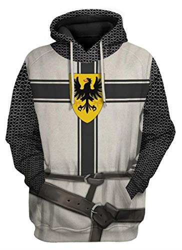 AMOMA Unisex Mittelalterlich Knight Templar Hoodie Historische Figuren Uniform Cosplay Costume Kapuzenpullover(L,KnightBeltBlack) von AMOMA