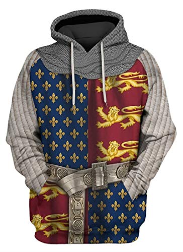 AMOMA Unisex Mittelalterlich Knight Templar Hoodie Historische Figuren Uniform Cosplay Costume Kapuzenpullover(L,KnightBeltBlueRed) von AMOMA