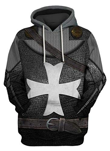 AMOMA Unisex Mittelalterlich Knight Templar Hoodie Historische Figuren Uniform Cosplay Costume Kapuzenpullover(M,KnightCross) von AMOMA