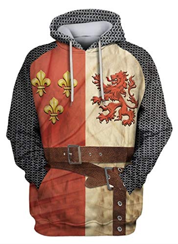 AMOMA Unisex Mittelalterlich Knight Templar Hoodie Historische Figuren Uniform Cosplay Costume Kapuzenpullover(XL,KnightBeltRedWhite) von AMOMA