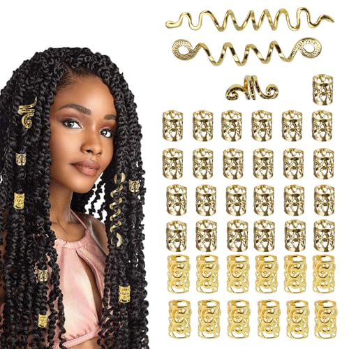 40 Stücke Dreadlocks Schmuck, AMONENZ Piraten Accessoires Damen, Gold Haarringe, Dreadlocks Ringe, für Festivals, Partys, Bälle, Hochzeiten von AMONENZ