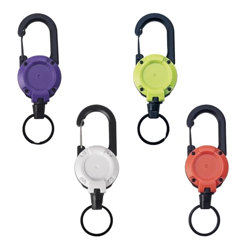 AMONENZ 4 Stück Einziehbarer Schlüsselanhänger, Anti-Verlust Ausziehbarer Schlüsselanhänger, Kreativer Schlüsselkarabiner, mit 64 cm Stahldrahtseil, 4 Farben, für Angeln, Reisen, Bergsteigen von AMONENZ