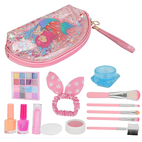 Make-up Kit, Nagellack Blush Kind so tun, als ob es Make-up spielen kann Tragbares Make-up Set Spielzeug mit Aufbewahrungstasche für kleine Mädchen zum Spielen von AMONIDA