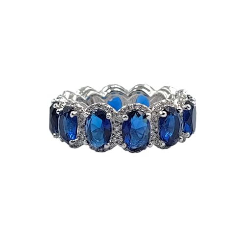AMONROO Blue Sapphire Eternity Ring 925 Sterling Silver Wedding Band Engagement Ring for Women Cubic Zirconia Minimalist Handmade Gift von AMONROO