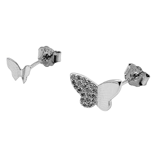Amonroo 925 Sterling Silver Earrings Twin Butterfly Earrings Asyymetric Stud Earring for Women Minimalist Handmade Gift von AMONROO