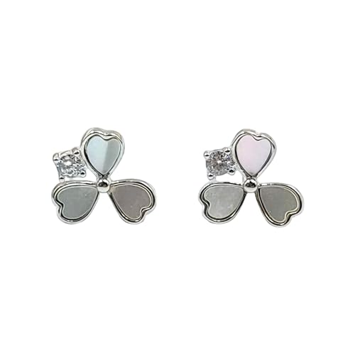 Amonroo 925 Sterling Silver Three Leaf clover Earring Mother of Pearl earrings CZ Solitaire Stud Earrings for Women Minimalist Handmade Gift von AMONROO