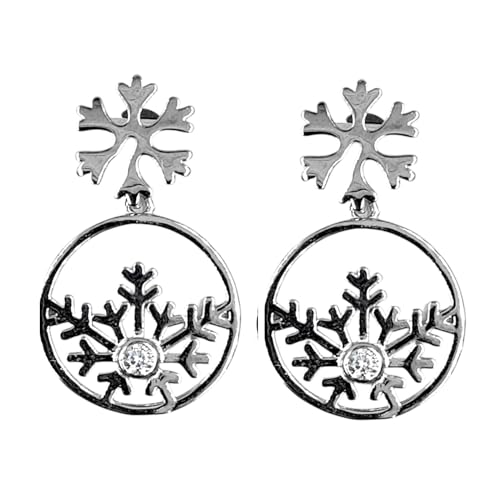 Amonroo Christmas Snowflake Pattern Daily Design Versatile 925 Solid Silver Earrings For Christmas Holiday Party Minimalist Handmade Gift-27x17 mm von AMONROO