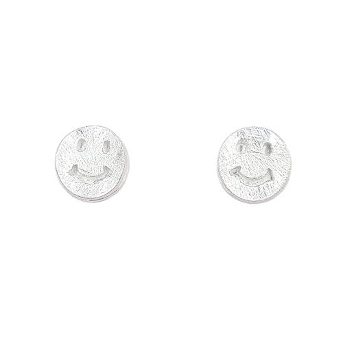 Amonroo Happy face earrings Silver jewelry Silver Ear Studs Matte Silver 925 Stud Earrings Minimalist Handmade Gift for women von AMONROO