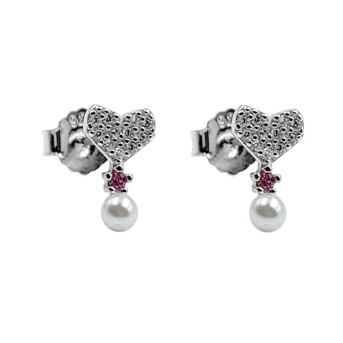 Amonroo Pretty Heart with Pink CZ Pearl Stud Earrings 925 Sterling Silver Earrings Jewelry for Women Fine Jewelry Earrings Handmade Gift von AMONROO