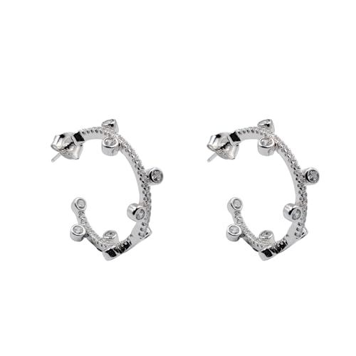 Amonroo Statement Jewelry Crystal Dotted Hoop Earrings Earrings for Women Minimalist Handmade Gift 925 Sterling Silver-26x26 mm von AMONROO