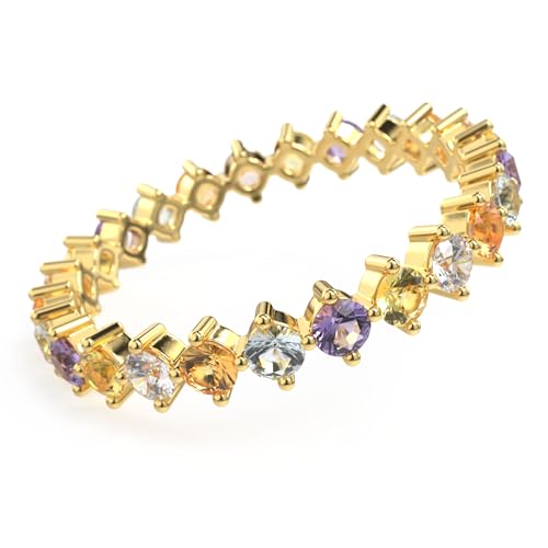 14 Karat vergoldeter Ewigkeitsring für Damen | Farbiger Kristall-Stapelring mit rundem Cubic Zirkonia für Damen 5/6/7/8/9/10, Kristall Gelbgold, Kristall 14 Karat vergoldeter Ewigkeitsring für Damen | Farbiger Kristall-Stapelring mit rundem Cubic Zirkonia für Damen 5/6/7/8/9/10, Kristall Gelbgold, Kristall von AMORAMOR & FOREVER