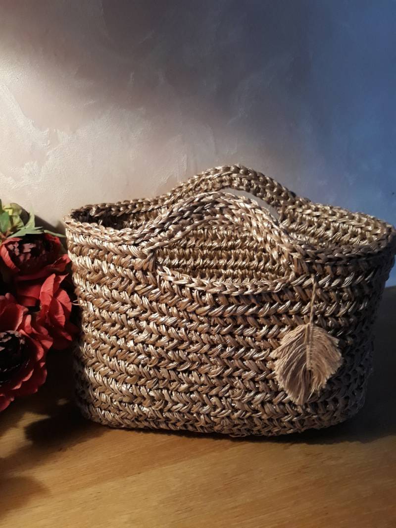 Häkeltasche Einkaufstasche Shopper Im Fischgrätmuster von AMORDeutschland