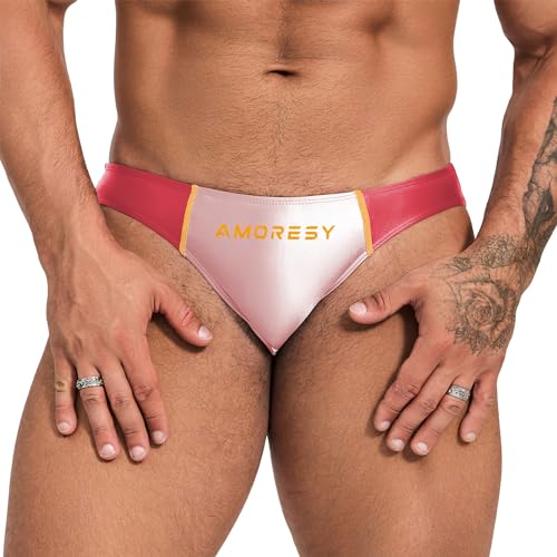 AMORESY Oceanus Range of Spandex Colorblocked Ultra-Low-Rise Swim Briefs(522), Rosenrot, XL von AMORESY