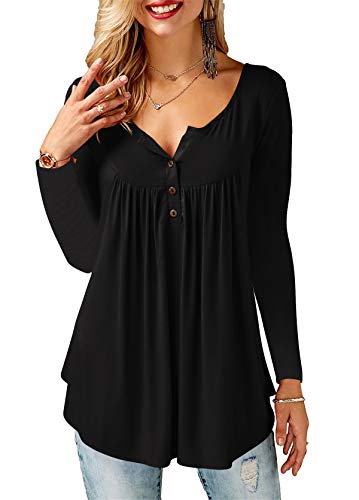 Amoretu Damen Langarmshirt V-Ausschnitt Oberteile Bluse Tunika Schwarz XL von Amoretu