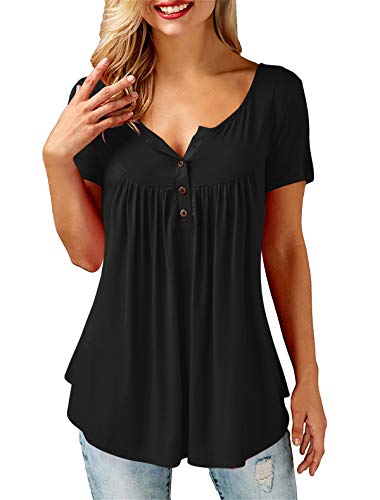 Amoretu Damen Oberteile V-Ausschnitt Kurzarm Tshirt Basic Tunika, XL, B-schwarz von Amoretu